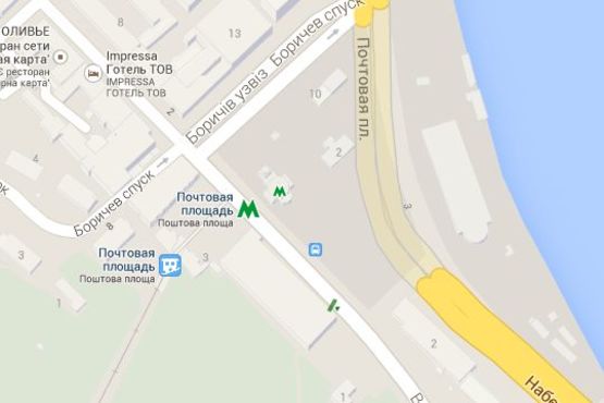 Схема рекламної площини за адресою Поштова пл.,  3 (ст.метро "Поштова площа") № 1 (в напр. Хрещатика)