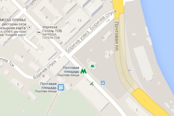 Схема рекламной плоскости по адресу Поштова пл.,  3 (ст.метро "Поштова площа") № 4 (в напр. Хрещатика)