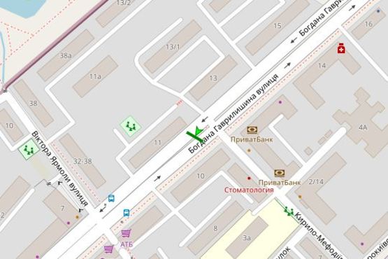 Схема рекламної площини за адресою Богдана Гаврилишина вул. (Ванди Василевської вул.), 10 (в направл. Перемоги просп.)