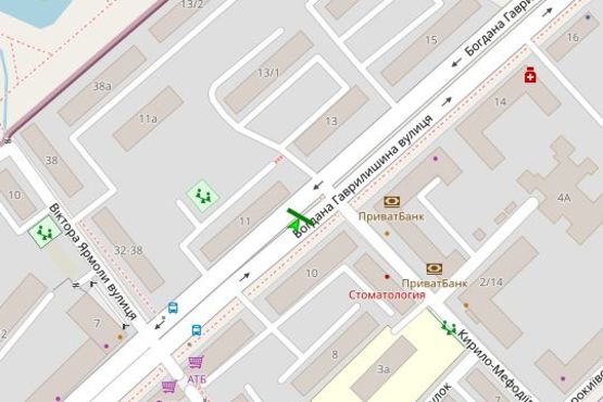 Схема рекламной плоскости по адресу Богдана Гаврилишина вул. (Ванди Василевської вул.), 10 (в направл. Рибалка вул.)