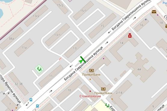 Схема рекламной плоскости по адресу Богдана Гаврилишина вул. (Ванди Василевської вул.), 12 (в направл. Рибалка вул.)