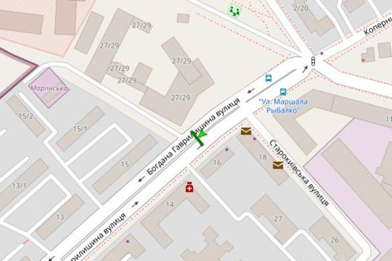 Схема рекламной плоскости по адресу Богдана Гаврилишина вул. (Ванди Василевської вул.), 16 (в направл. Перемоги просп.)