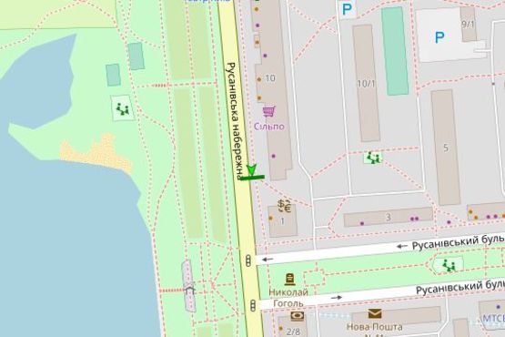 Схема рекламной плоскости по адресу Русанівська наб., 10, №1