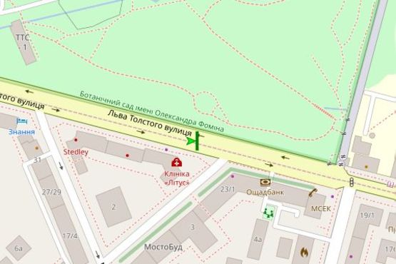 Схема рекламной плоскости по адресу Льва Толстого вул., 25 розподілювач №2 (в направл. пл. Льва Толстого)