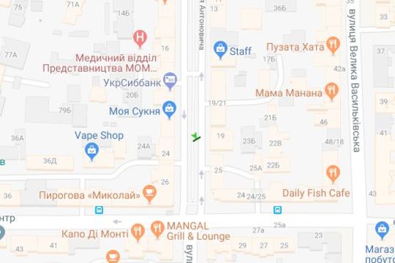 Схема рекламной плоскости по адресу Антоновича вул. (Горького вул.), напроти буд.23 на бульварній частині