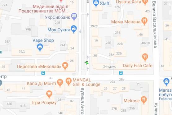 Схема рекламної площини за адресою Антоновича вул. (Горького вул.), 25, бульварна частина