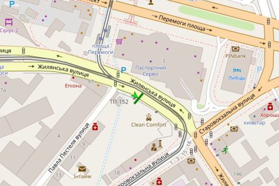 Схема рекламной плоскости по адресу Жилянська вул., . напроти напроти універмагу Україна №1