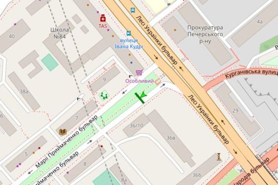 Схема рекламної площини за адресою Марії Приймаченко бульв., , 10/36 бульварна частина