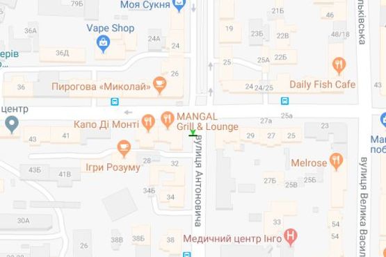 Схема рекламної площини за адресою Антоновича вул. (Горького вул.) - Саксаганського вул., 33