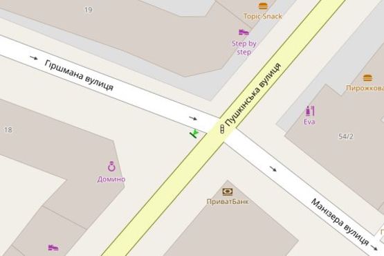 Схема рекламной плоскости по адресу Пушкінська вул. - Гіршмана вул.