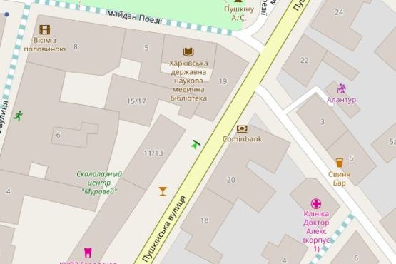 Схема рекламної площини за адресою Пушкінська вул., 11/13