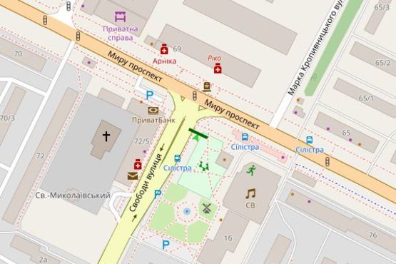 Схема рекламной плоскости по адресу Свободи вул., 1-а - Миру просп.