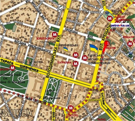 Схема рекламной плоскости по адресу Крещатик ул., 19, ст.м. Крещатик, в сторону Независимости пл.