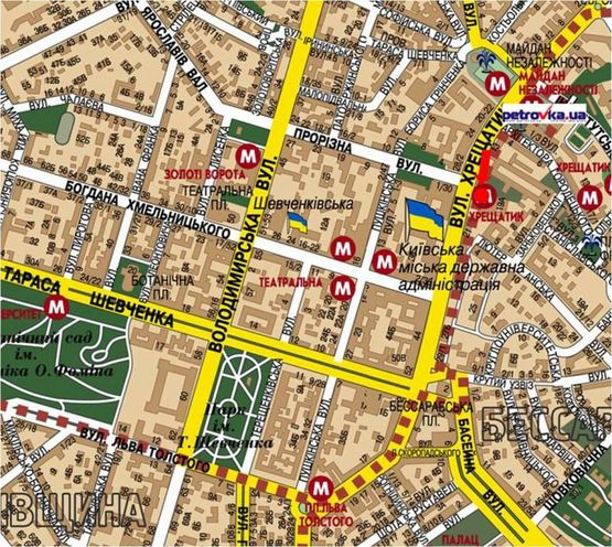 Схема рекламної площини за адресою Крещатик ул., 19, ст.м. Крещатик, в сторону Бессарабская пл.