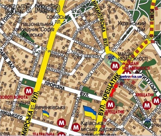 Схема рекламной плоскости по адресу Крещатик ул., 13/ 2, в сторону Городецкого ул.