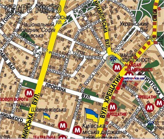 Схема рекламной плоскости по адресу Крещатик ул., 13/ 2, в сторону Бессарабская пл.