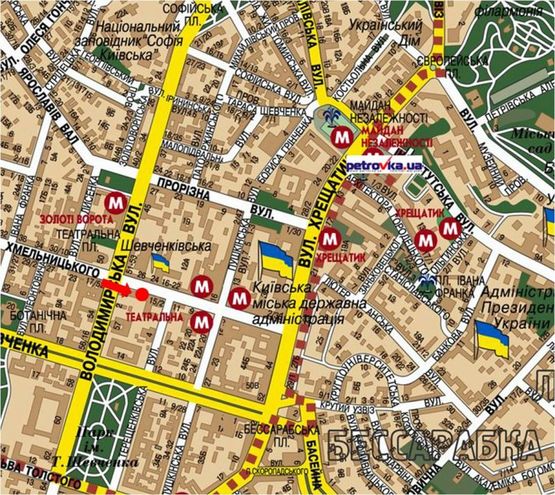 Схема рекламной плоскости по адресу Хмельницкого ул., 15, напротив "Киевпроект", в сторону Крещатик ул.