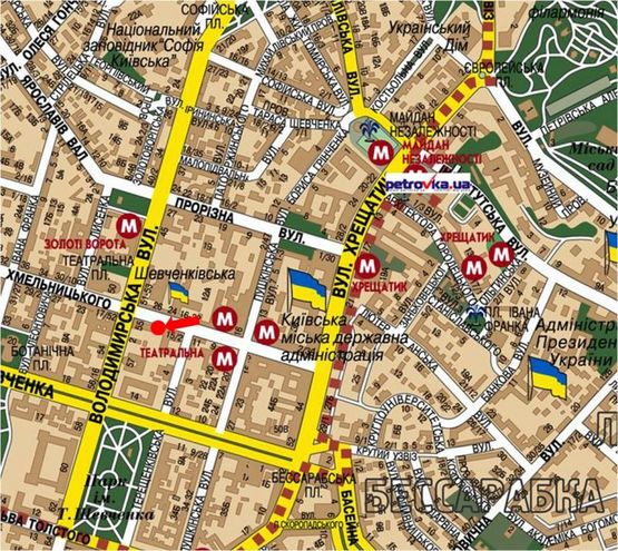 Схема рекламной плоскости по адресу Хмельницкого ул., 15, напротив "Киевпроект", в сторону Владимирская ул.