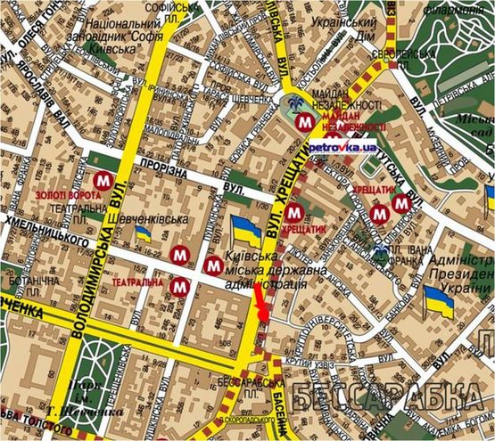 Схема рекламной плоскости по адресу Крещатик ул., 27, в сторону Бессарабская пл.