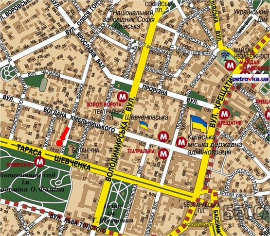 Схема рекламной плоскости по адресу Франко ул., 46, напротив Владимирского собора, в сторону Шевченко бул.