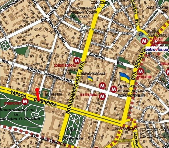 Схема рекламної площини за адресою Франко ул., 46, напротив Владимирского собора, в сторону Хмельницкого ул.