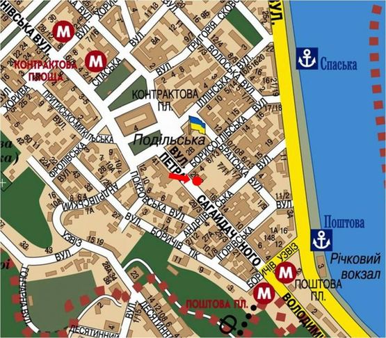 Схема рекламної площини за адресою Сагайдачного ул., 20/ 22, в сторону Почтовая пл.