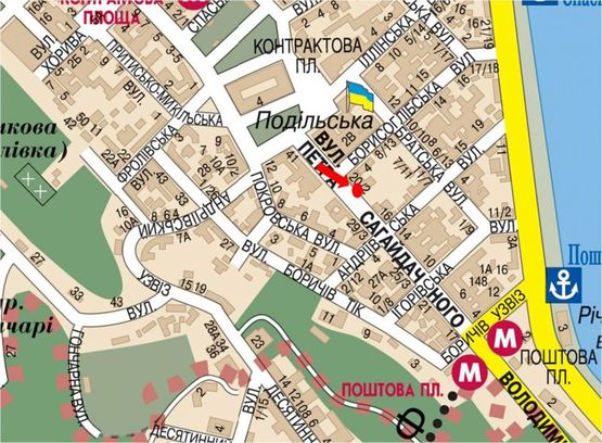 Схема рекламной плоскости по адресу Сагайдачного ул., 8, в сторону Почтовая пл. (№2)