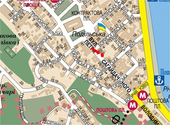 Схема рекламної площини за адресою Сагайдачного ул., 12, в сторону Почтовая пл.