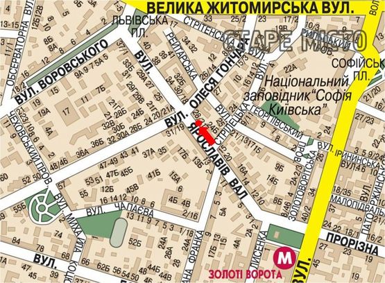 Схема рекламної площини за адресою Ярославов Вал ул., 28 / Гончара ул., на светофоре, в сторону Львовская пл.