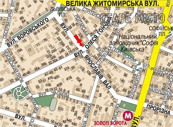 Схема рекламной плоскости по адресу Ярославов Вал ул., 30-А / Гончара ул., возле ресторана "Пена", в сторону Владимирская ул.