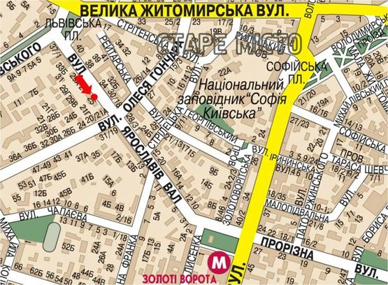 Схема рекламної площини за адресою Ярославов Вал ул., 25, в сторону Владимирская ул.