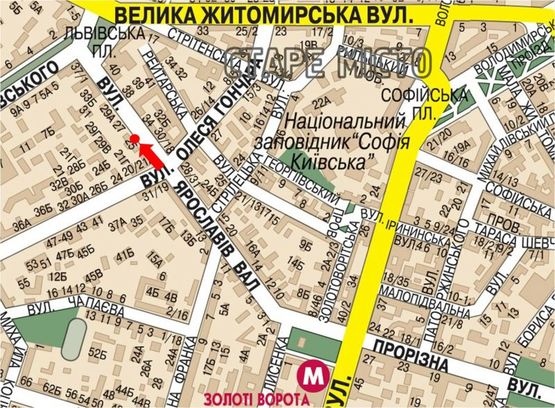 Схема рекламної площини за адресою Ярославов Вал ул., 25, в сторону Львовская пл.