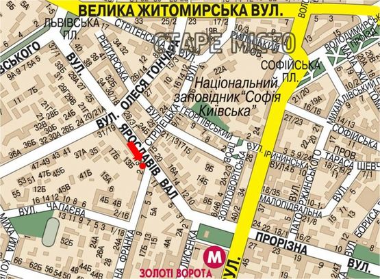 Схема рекламної площини за адресою Ярославов Вал ул., 13, в сторону Владимирская ул.