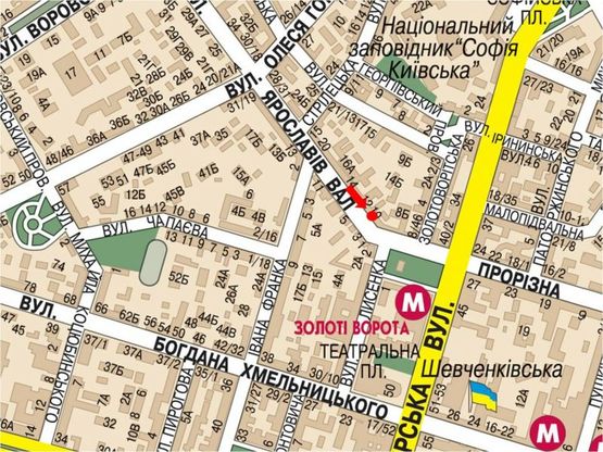 Схема рекламної площини за адресою Ярославов Вал ул., 8, возле ресторана "Евразия", в сторону Владимирская ул.