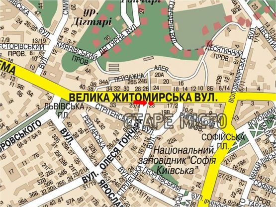 Схема рекламной плоскости по адресу Б. Житомирская ул., 23 / Гончара ул., светофор, в сторону Владимирская ул.