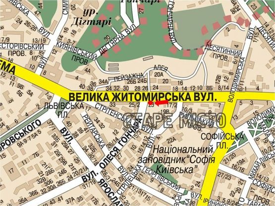 Схема рекламной плоскости по адресу Б. Житомирская ул., 23 / Гончара ул., светофор, в сторону Львовская пл.