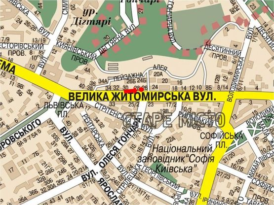 Схема рекламної площини за адресою Б. Житомирская ул., 26-Б / Гончара ул., светофор, в сторону Владимирская ул.