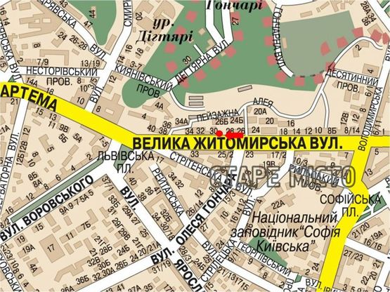 Схема рекламной плоскости по адресу Б. Житомирская ул., 30, в сторону Львовская пл.
