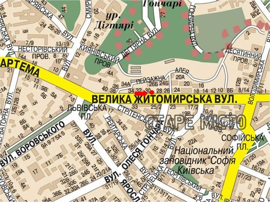 Схема рекламної площини за адресою Б. Житомирская ул., 30, в сторону Владимирская ул.