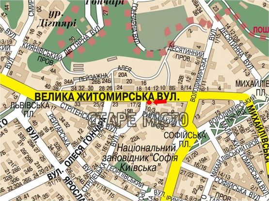 Схема рекламной плоскости по адресу Б. Житомирская ул., 15 / Стрелецкая, светофор, в сторону Львовская пл.