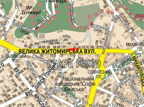 Схема рекламной плоскости по адресу Б. Житомирская ул., 16 / Стрелецкая, светофор, в сторону Владимирская ул.