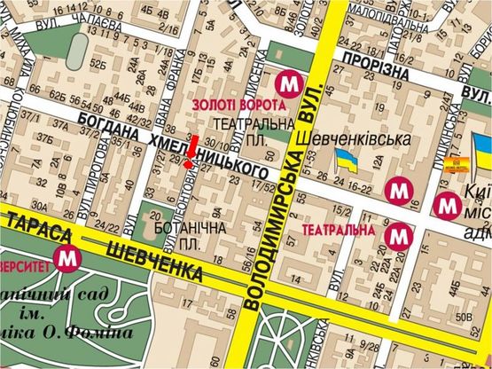 Схема рекламної площини за адресою Леонтовича ул., 2, напротив клуба "Авалон", в сторону Шевченко бул.