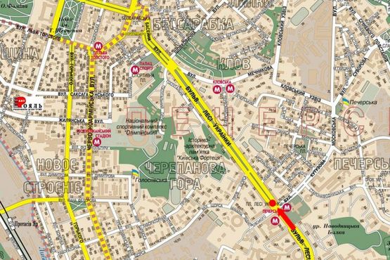 Схема рекламной плоскости по адресу Украинки бул., 19, (бульвар) / Алмазова ул. (бывш. Кутузова ул.), первый на светофоре, возле магазина "Антошка"