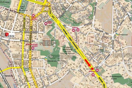 Схема рекламной плоскости по адресу Украинки бул., 19, (бульвар), возле магазина "Антошка"