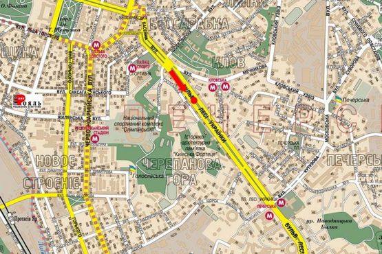 Схема рекламной плоскости по адресу Украинки бул., 10, (бульвар)