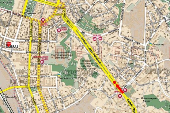 Схема рекламної площини за адресою Украинки бул., 17, (бульвар), напротив магазина "Комфорт люкс"