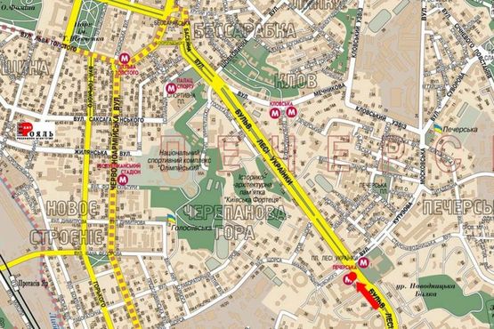 Схема рекламной плоскости по адресу Украинки бул., 26, возле ст. м. "Печерская", в сторону Бассейная ул.