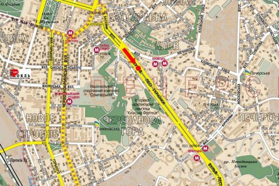 Схема рекламной плоскости по адресу Украинки бул., 3, (бульвар)