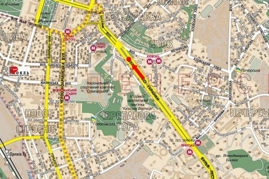 Схема рекламной плоскости по адресу Украинки бул., 6, (бульвар)