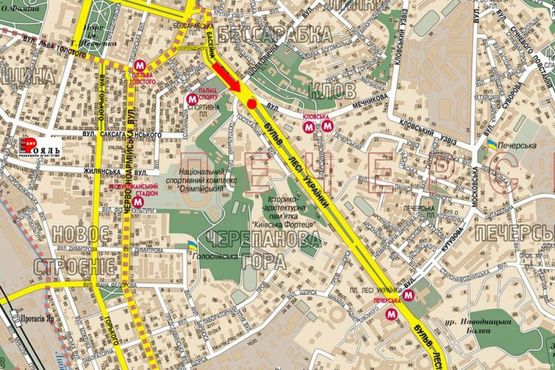 Схема рекламної площини за адресою Украинки бул., напротив БЦ "Парус", бульвар